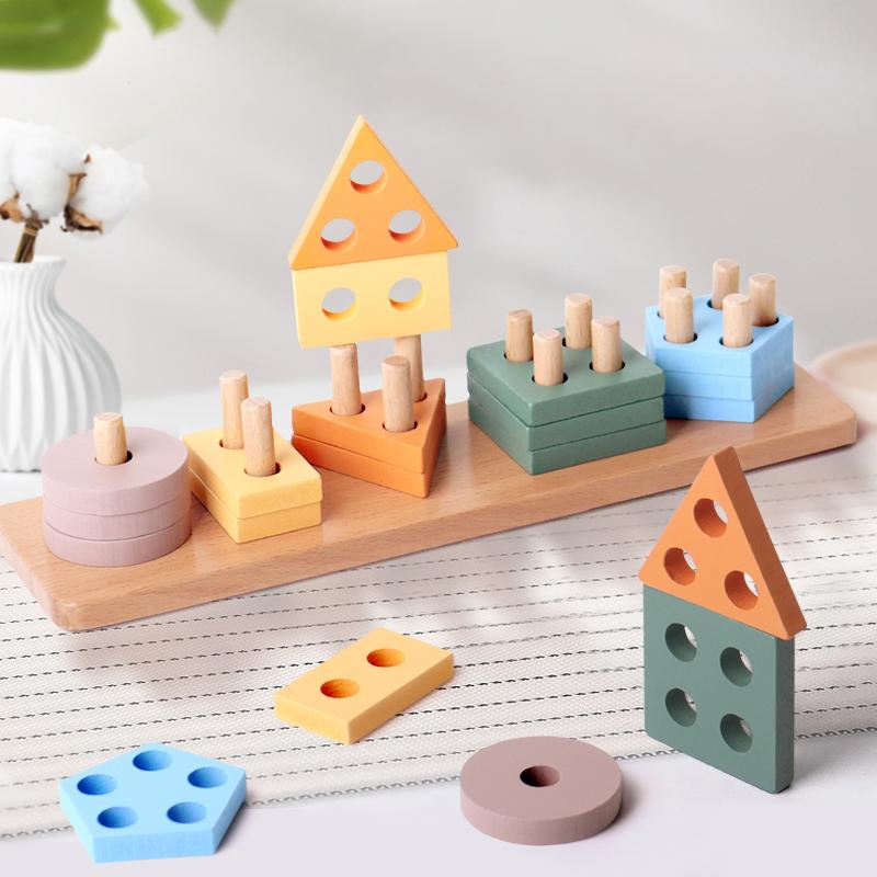Montessori Wooden Sorting and Stacking Toys Educational Learning Preschool Color Recognition Shape Sorter Puzzles for Kids Gifts