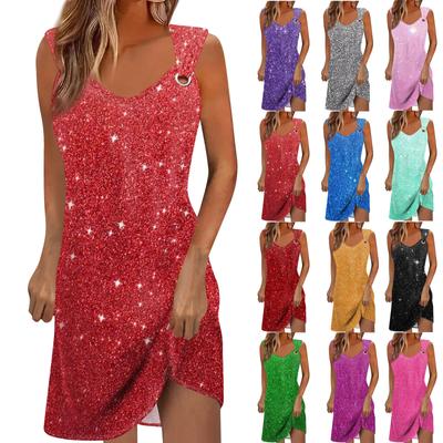 Women's Fashion Sexy Casual V-Neck Sleeveless Printed Dresses