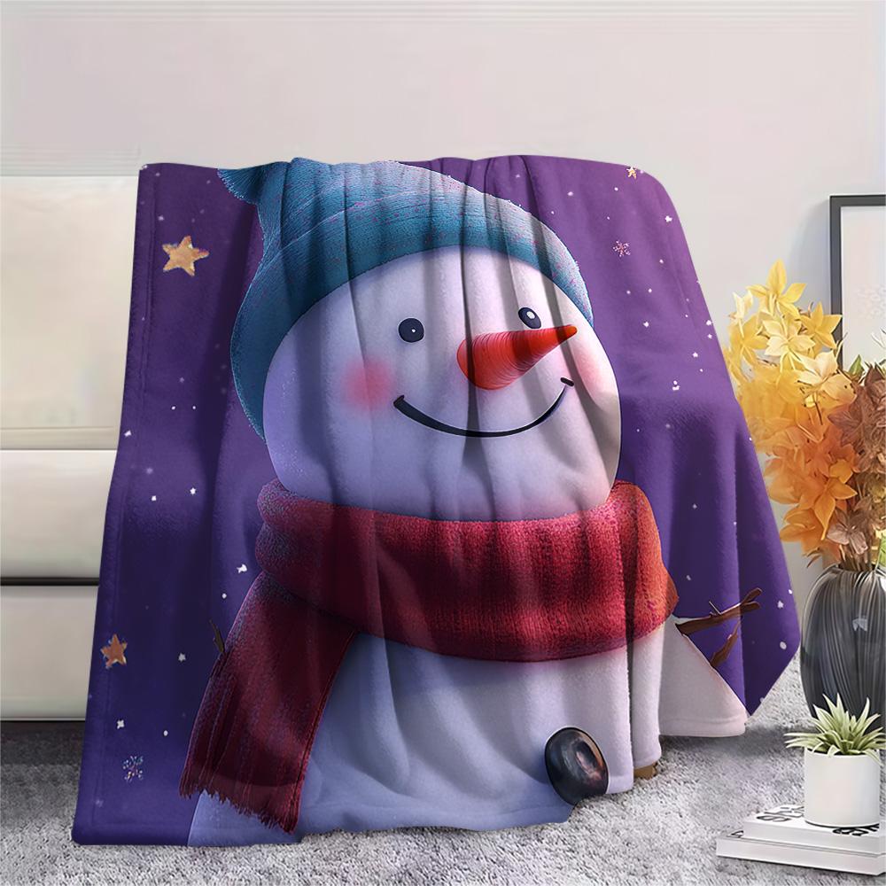Snowman Print Flannel Blanket, High quality Comfortable for All Seasons, Home Decor, Warmth and Comfort, Perfect for Christmas Gifts