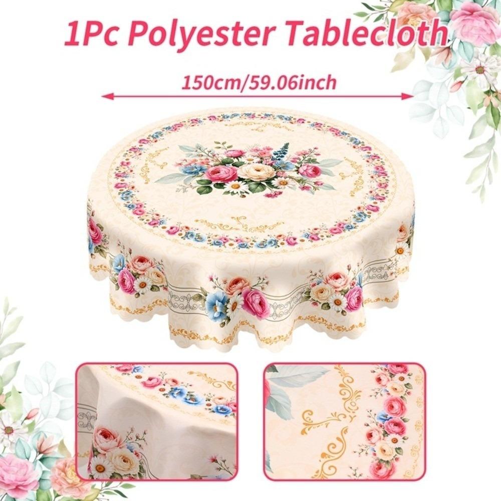 150cm Polyester Tablecloth with Lace Trim Universal Table Cover Round Table Cloth  Hotel Banquet 150cm