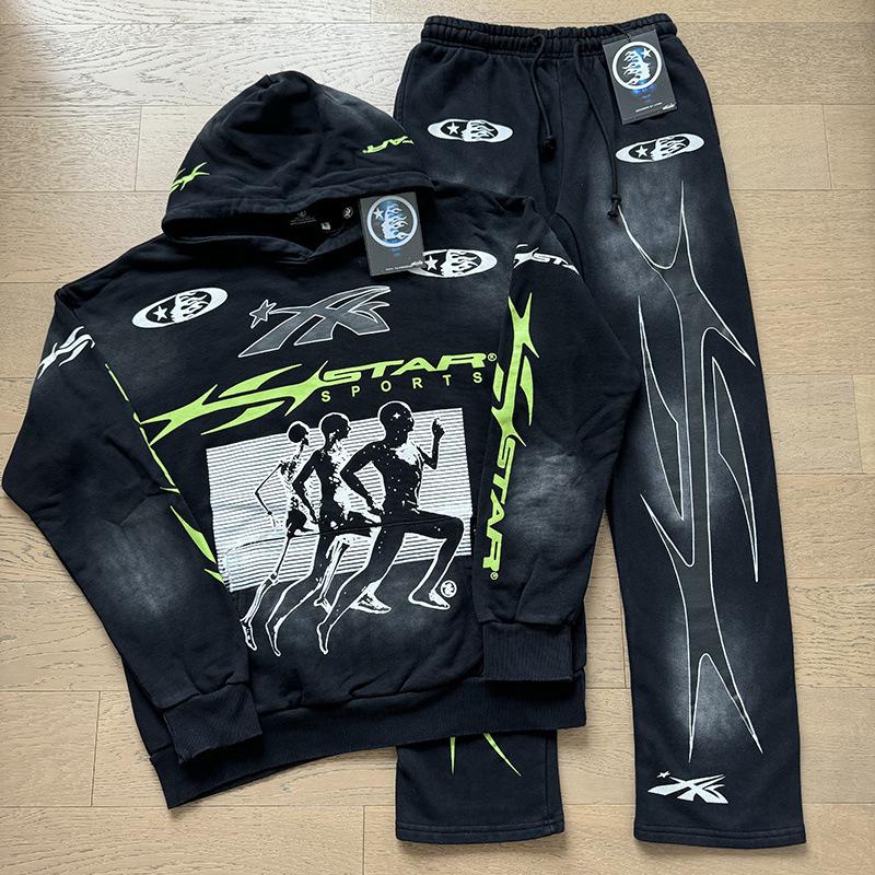 Set Felpa con Cappuccio Trendy Autunnale Hell Star Lavata Usurata per Uomo e Donna