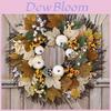 Fall Inspired Autumn Decor Thanksgiving Wreath With White Pumpkin And Maple Leaves