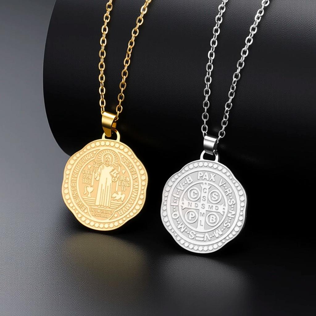 St. Benedikt Pentagramm Halskette Edelstahl Hexenknoten Religiöser Schmuck mit Tetragrammaton Symbol für Schutz