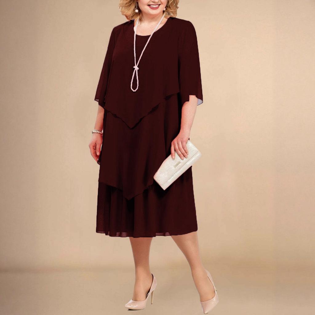 Damen Chiffonkleid, Locker geschnitten, Mehrlagiges Rüschenkleid, Übergrößen Abendkleid für Damen