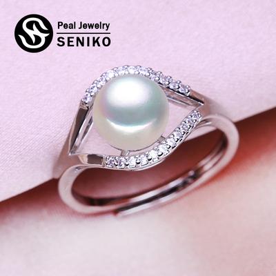 Natural Freshwater Pearl Rings For Women Fashion Female Cubic Zirconia CZ Ring Pearl Jewelry Adjustable Ring