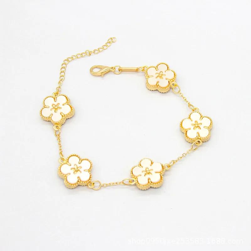 New Boho Sweet Five Leaves Flower Bracelets for Women Korean Charm Double Sided Metal Bracelet Wedding Party Luxury Jewelry Gift