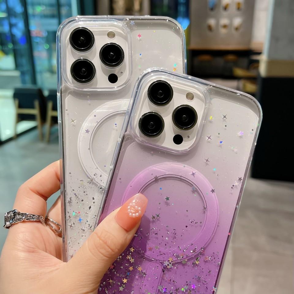 For Magsafe Magnetic Soft Silicone Case For Iphone 17E 17 E Silver Glitter Bling TPU Transparent Shockroof Phone Cover Bumper