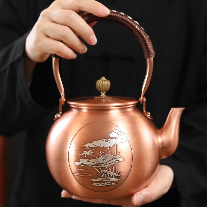 Handgefertigte Lila Kupfer Teekanne Haushalt Hochwertige Kochendes Wasser Hebebalken Kanne Reines Kupfer Kochende Teekanne Kung Fu Tee-Set