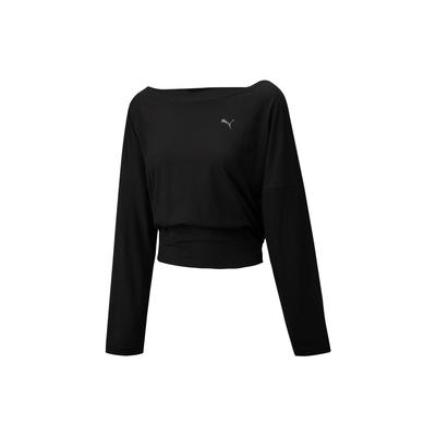 Solid Color Logo Print Pullover Long Sleeve T-Shirt Women Tops Black 522711-01