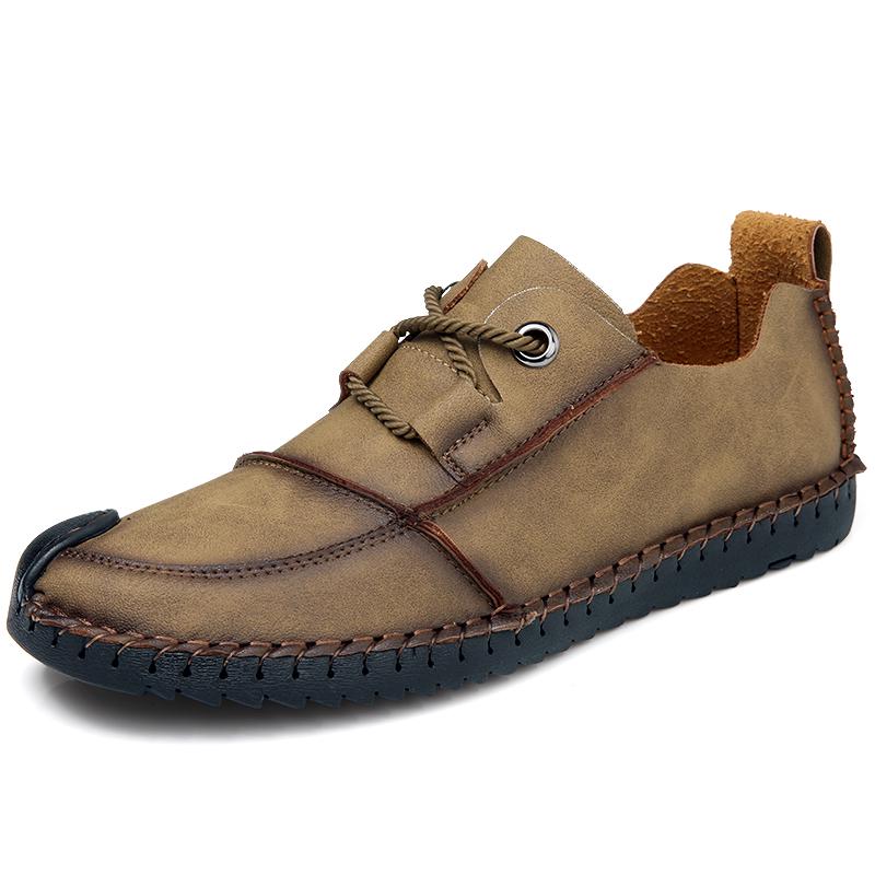 Fashion New Men's Vintage Genuine Leather Shoes Plus Size Lace-up Breathable Loafers Flats Driving Shoes