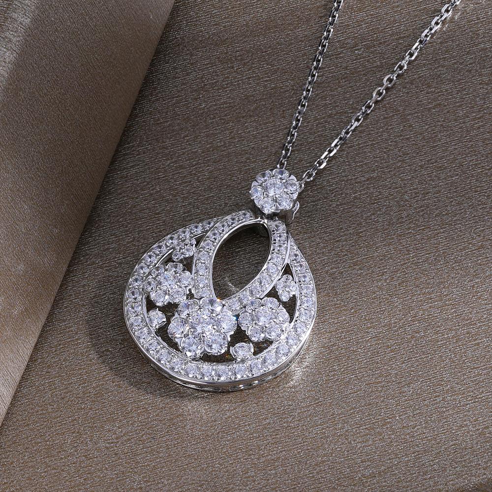 S925 Silver Pear Drop Pendant Luxury Snowflake Clavicle Chain Unisex European American Style Party Rhodium Plated Hot