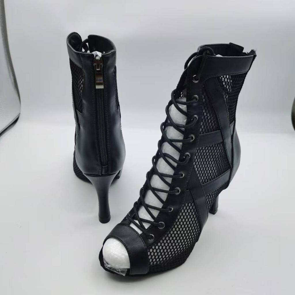 Women Black High Heels Party Lace-up Peep toe Boots Stilettos Jazz Dance Women's shoes Street Booties Big Size 46