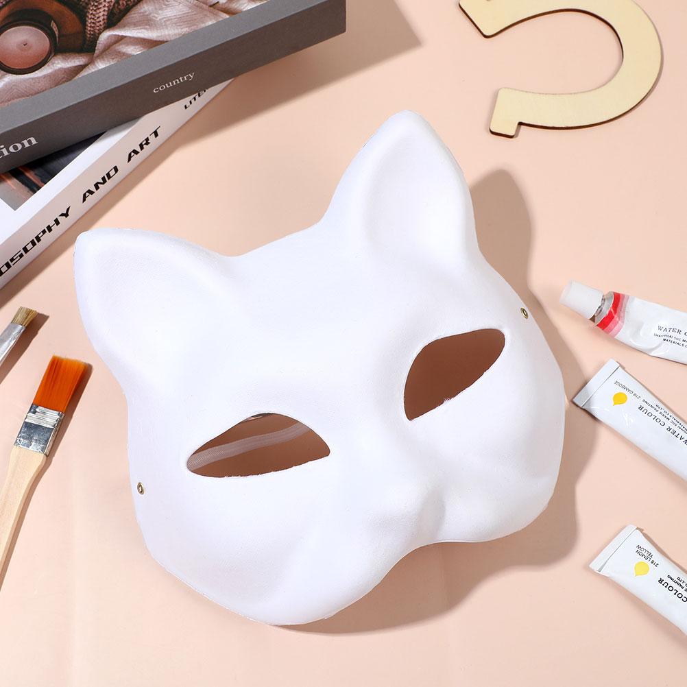 

6 Pcs Party Mask Halloween Paintable Blank DIY White Masks Makeup Paper Cat Child белый