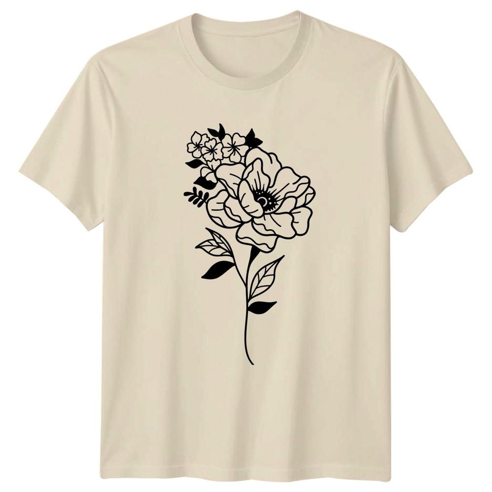 Elegant Line Art Floral Unisexs TShirt Minimalist Flower Floral Birthday