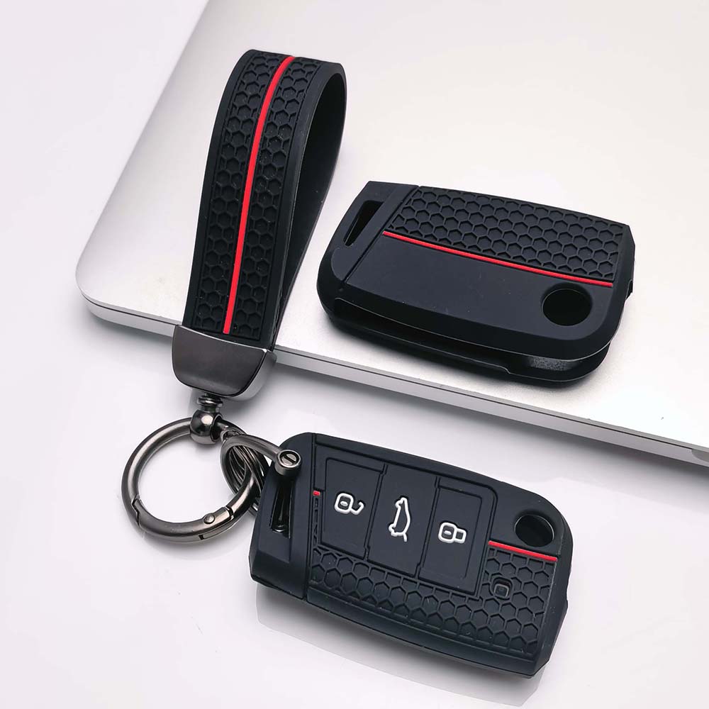 Key Fob Cover for Volkswagen Golf Tiguan Passat Octavia MK7 MK2 B8 Kodiaq with Keychain Anti-Scratch Guard Shockproof Protection Soft Grip Texture