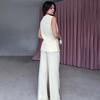 New Women's Sleeveless Solid Color Button Top and Straight Leg Pants Casual Set