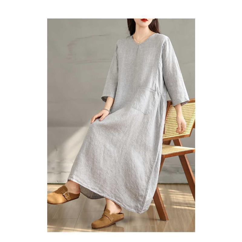 Cotton and Linen Breathable Soft Loose Dress for Commuting Versatile Women
