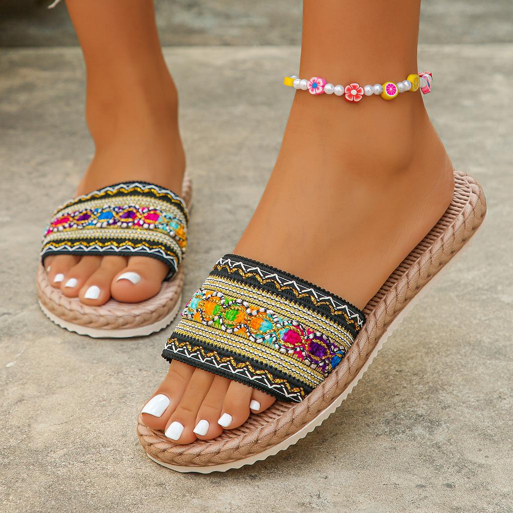 New thick-soled large-size shoes casual one-word flat-bottom cool slippers hemp rope bottom open-toe one-word drag