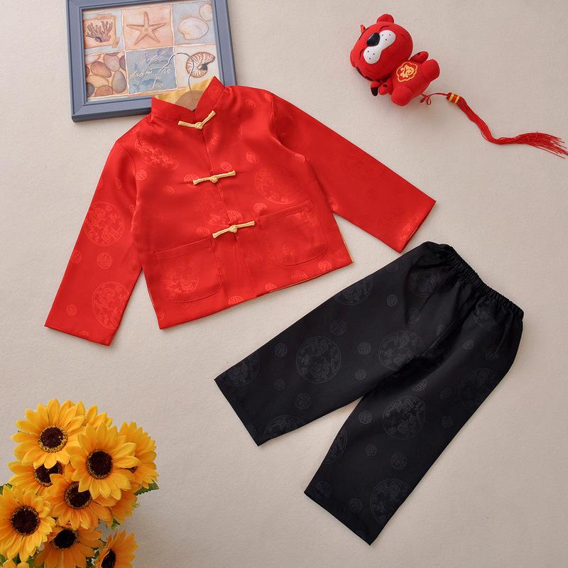 

Children s Hanfu Tang Suit Set: Long Sleeve Spring/Autumn Style for Boys 90cm