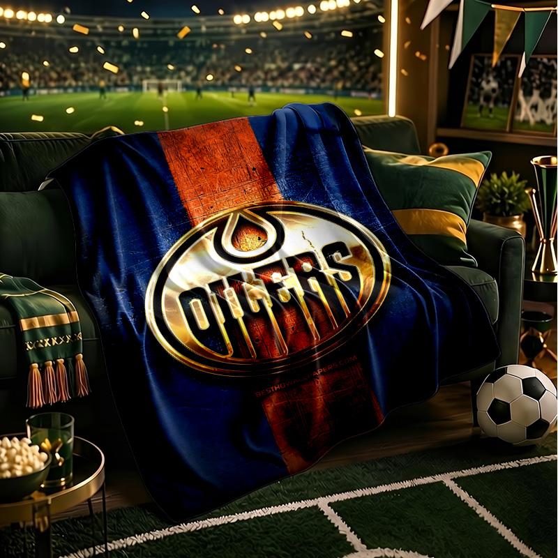 Energetic Oilers Team Spirit Throws Blanket Flannel Blankets Plush for Couch Bed Gifts for Men Women Travel Picnic Blanket Christmas Fan Gifts
