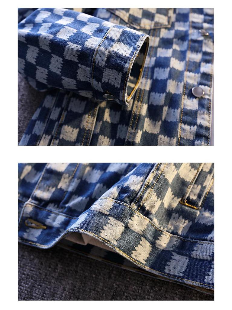 Men's Trendy Loose Plaid Print Denim Jacket Shirt - Douyin Bestseller