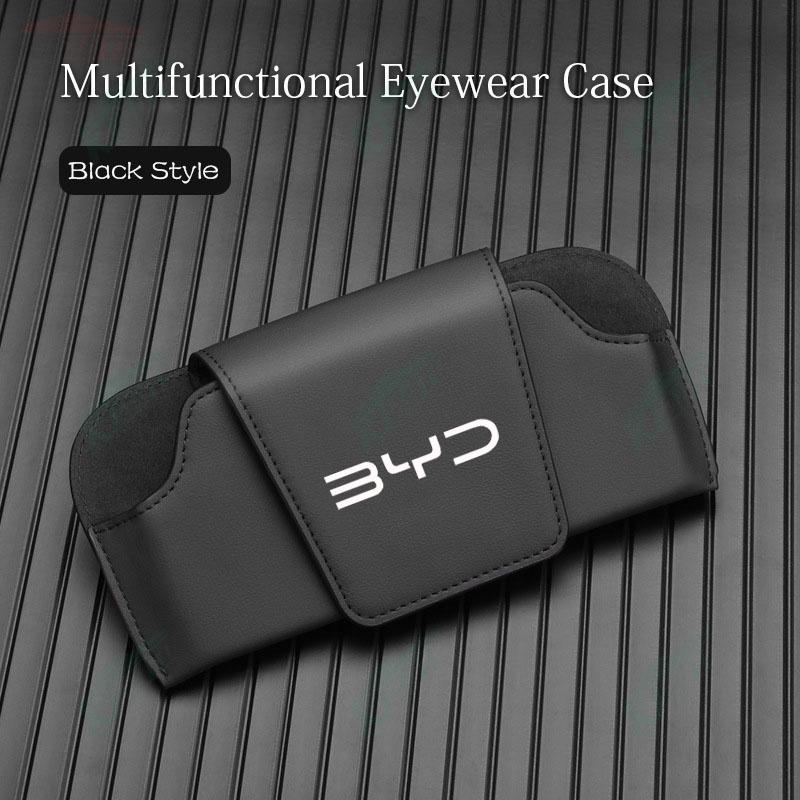 Car Sunshade Glasses Storage Box Leather Sunglasses Storage Clip for BYD Atto 3 Dolphin D1 E6 Seal U Han Tang Song Plus чёрный