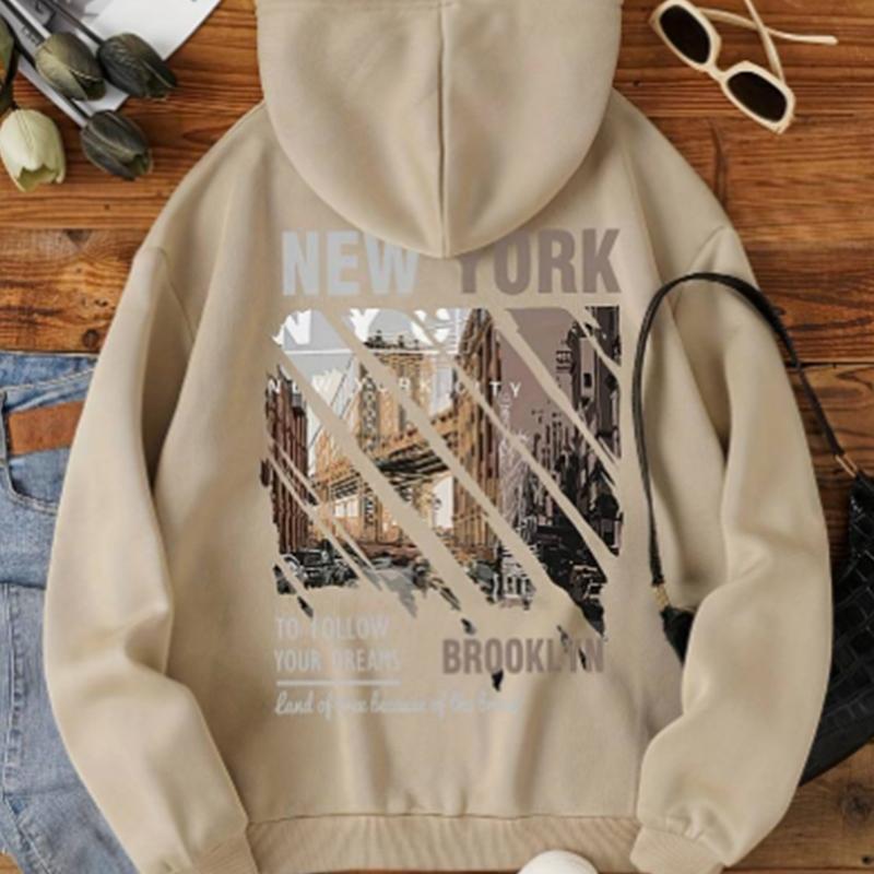Womens Simplified Letters Print Loose Hoodie Tops Blouse Sweatshirt Casual Long Sleeve Pullover Tops