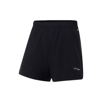 Li Ning Running Series Logo Print Solid Color Elastic Fitness Shorts Women Shorts Black AKST264-4