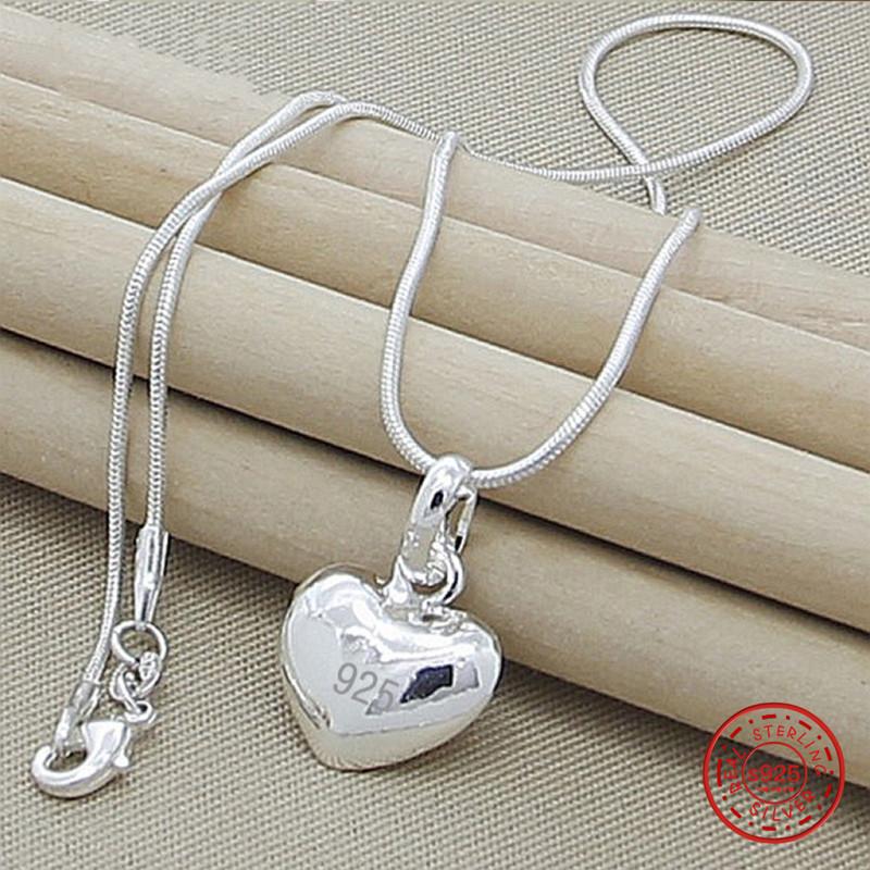 925 Sterling Silver Solid Small Heart Pendant Necklace 16-30 Inch Snake Chain For Women Wedding Charm Fashion JewelryGood Product
