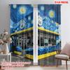 2pcs 2D Flat Printing Window Drapes The Starry Night Route 66 Polyester Without Electricity Family Party Use for New Year and