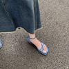 Same Style~ Leather Korean Blogger Style Square Head Cross Strap Cover Toe Flat Bottom Sandals Women's Summer New Models