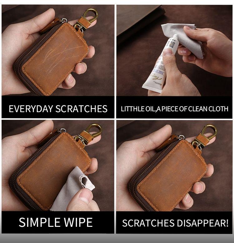 Universal Retro Crazy Horse Leather Key Case, Large Capacity Double Layer for Car & Home Keys