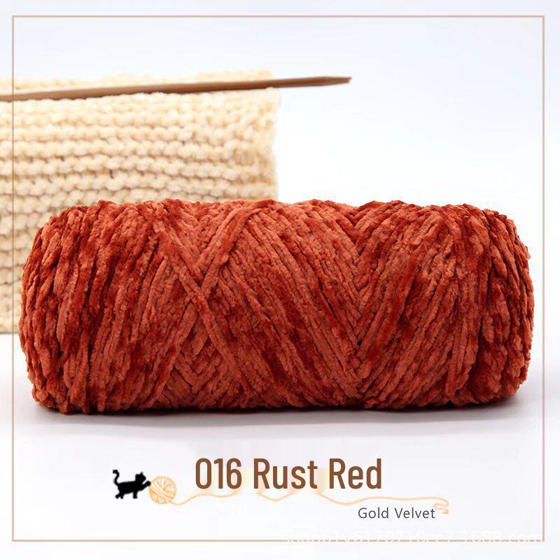 Golden Chenille Silk Velvet Yarn: Medium-Thick Polyester Yarn for Scarves, Glossy Velvet Crochet, and Wool Knitting Projects.