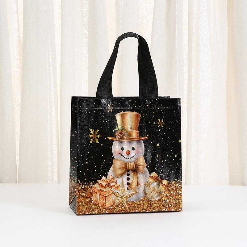 

1/2/4Pcs Merry Christmas Black Gold Non-woven Bag Snowman Xmas Tree Pattern Tote Bag Gift Packaging Waterproof Storage Pouch