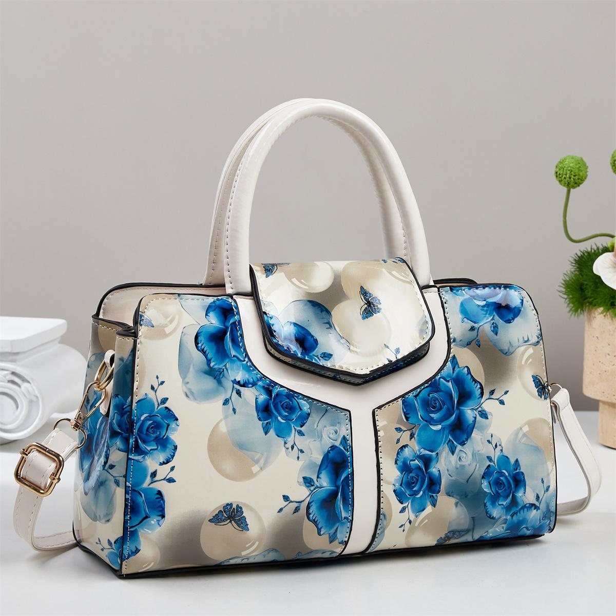 

New Printed Splicing Large Capacity Fashion Design Shoulder Bag Textured Light Luxury Trendy Bag For Women білий