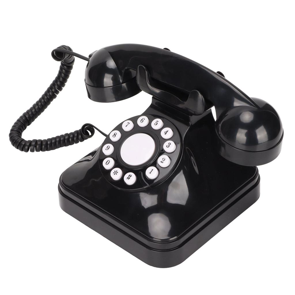 Retro Telephone Classic Button Dial Decorated Corded Landline Phone for Home Office Business Black