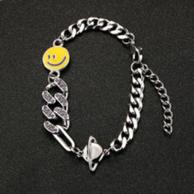 Men Personalized Inlaid Diamond Smiley Face Cuban Chain Bracelet Fashion Jewelry 1pc