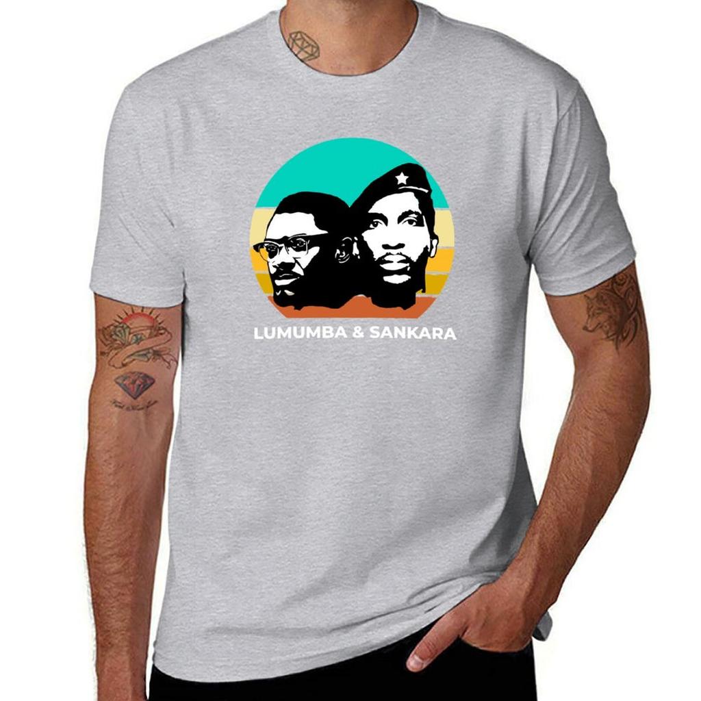 Sankara und Lumumba Retro Sunser T-Shirt Tops, ästhetische Kleidung, Anime-T-Shirts aus schwerem Material für Herren