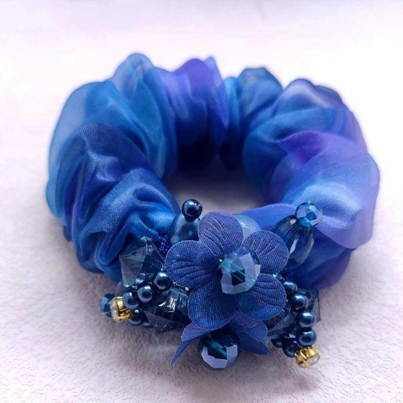 Gummiband Huvudsmycke Blomma Hårrep Elegant Kvinna Uppfrisyr Hästsvans Elastisk Stor Scrunchie Håraccessoarer för Kvinnor