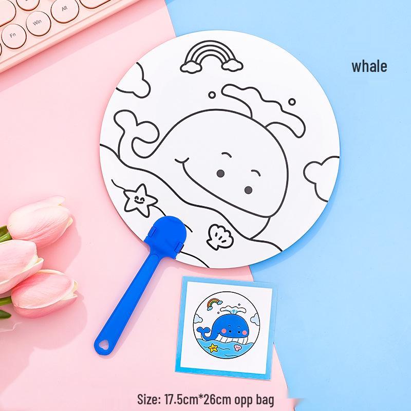 

Children s Cartoon Graffiti Hand-Painted Round Fan: Cute, Blank for Coloring