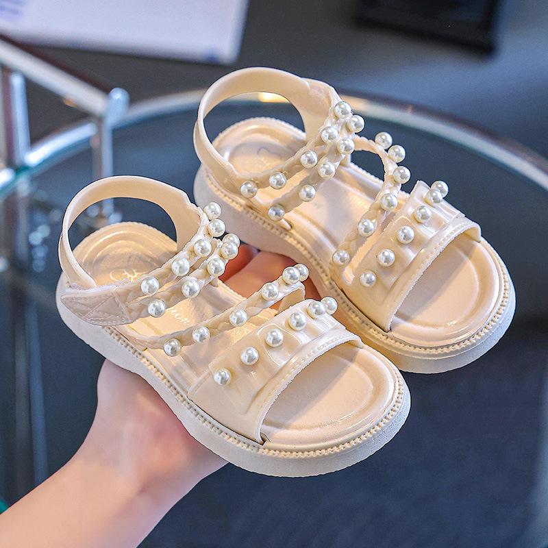 New Girls' Sandals, Non-slip, Breathable, Cute, Pearl-decorated, Suitable for Outdoor Wear, Beach Shoes, Children's Princess Sandals