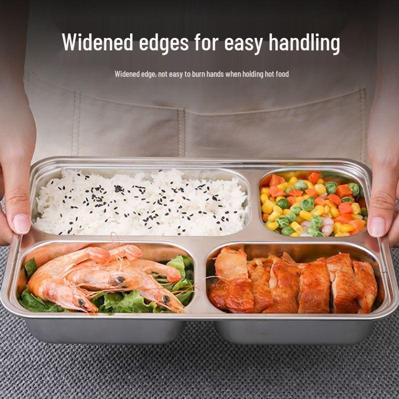 304 Stainless Steel 4-Compartment Rectangular Dining Tray for Students & Children