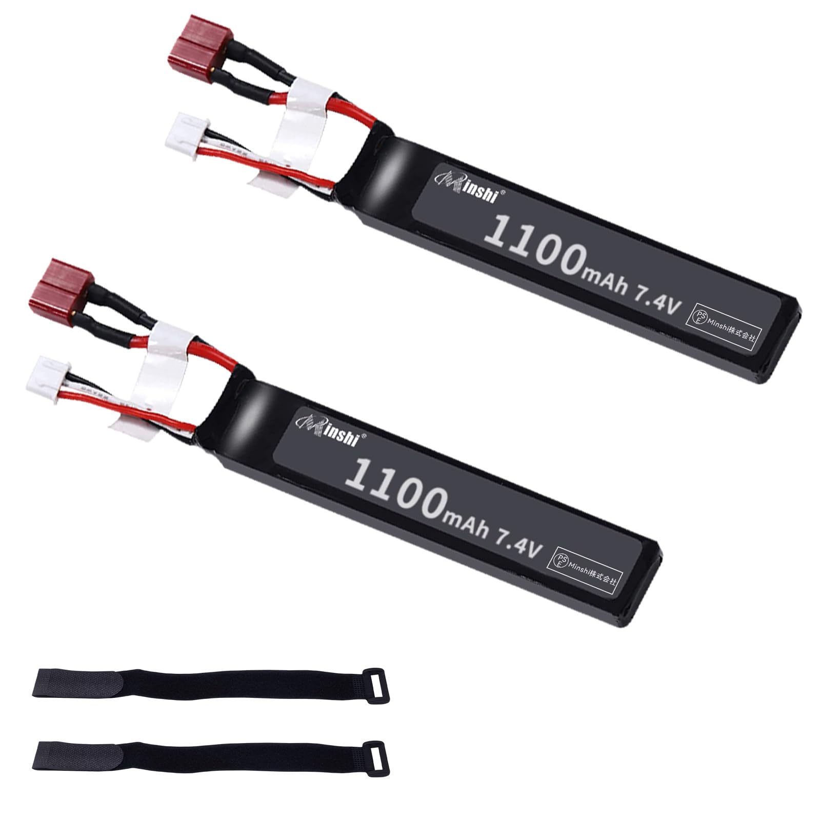 

MINSHI Celeb 7.4V 1100mAh LiPo Battery (Pack of 2) with T-Plug for RC Cars, Trucks, Helicopters, FPV Drones, etc., 1052011mm [Includes 2.5cm x 30cm
