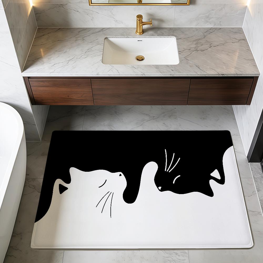 Black and White Cats Fun Cute Cool Hogar Bedside Rug Kitchen Bath Floor Mat Hallway Balcony Carpet Entrance Doormat Decor Home