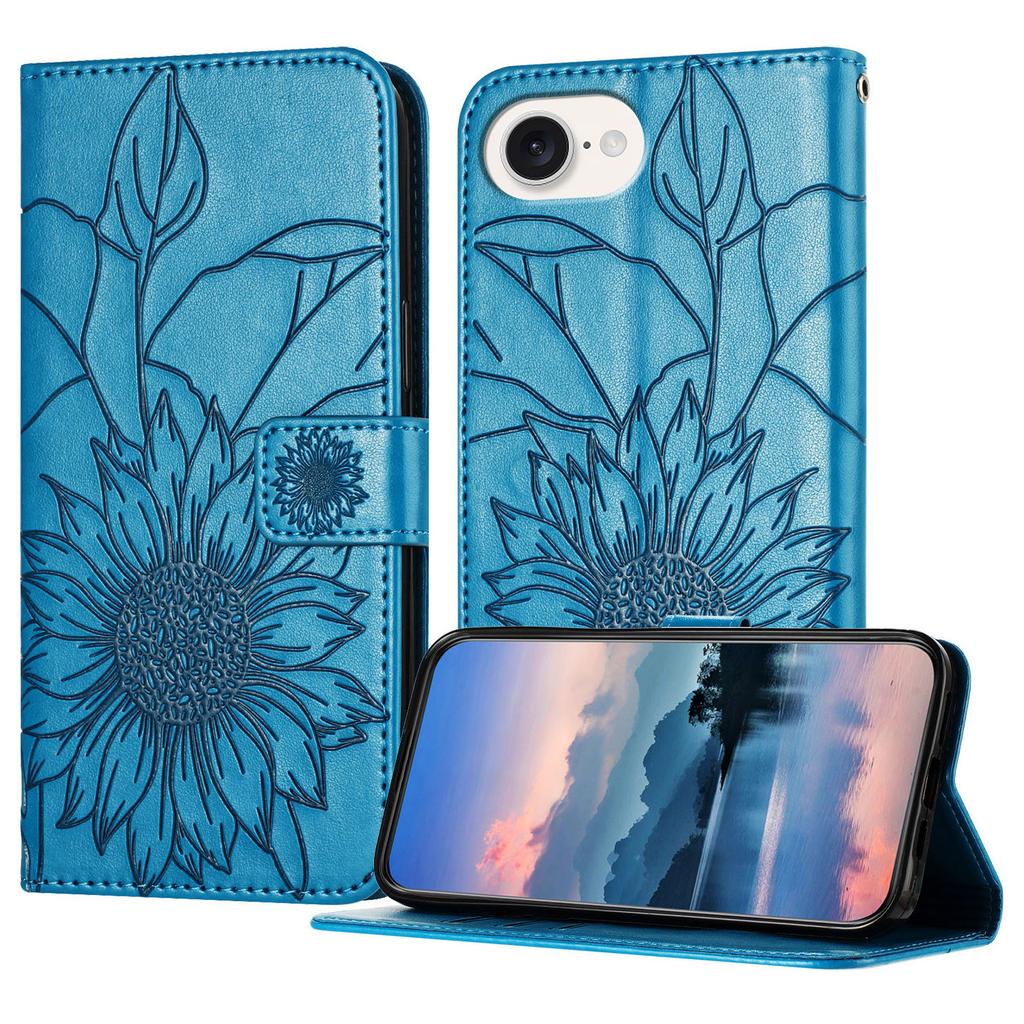 For iPhone 16e Case Sunflower Imprinted Wallet Stand Folio Flip Leather Cover