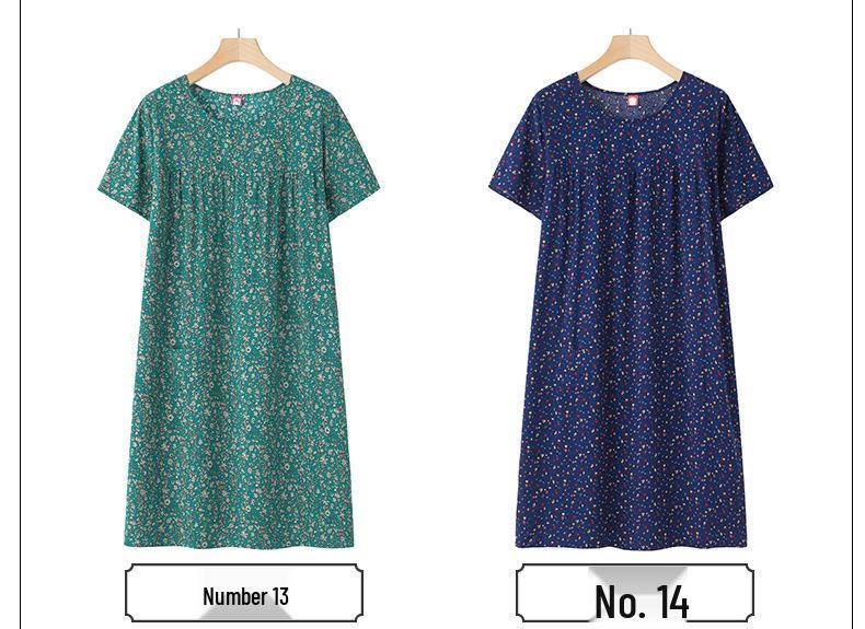 Sommer Baumwollseide Kurzarm Nachthemd für Frauen mittleren Alters und ältere Frauen – Leichtes, locker sitzendes Hauskleid