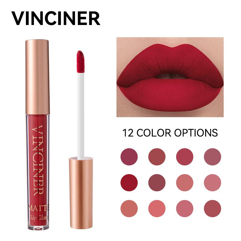 12-Farben matter flüssiger Lippenstift: Wasserdichter, langanhaltender, nicht haftender Lippenstift-Gloss für Tassen.