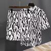 Classic Comfortable Tie-dye Watercolor Ink Color 3D Print Shirt +Shorts Two Piece Set Short Sleeve Flip Collar Shirts Half Pants