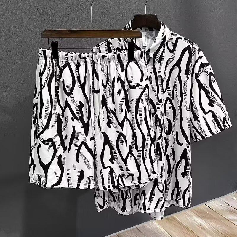 Classic Comfortable Tie-dye Watercolor Ink Color 3D Print Shirt +Shorts Two Piece Set Short Sleeve Flip Collar Shirts Half Pants