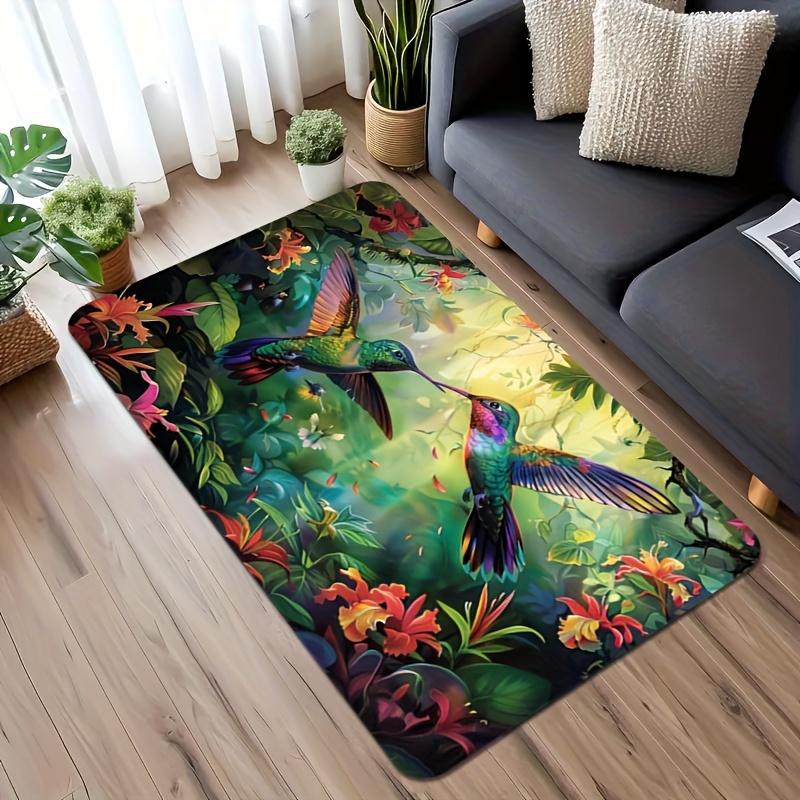 

Tropical Hummingbird Colorful Area Mat, Non-Slip Decorative Rug for Indoor Outdoor Bedroom Kitchen Bathroom Office Decor 40x60cm